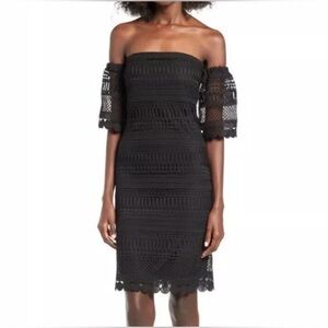 Leith Crochet Off the Shoulder Dress Black Size S